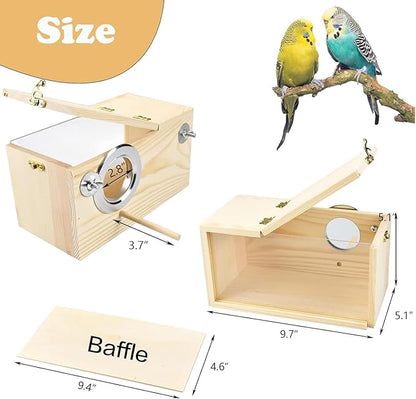 Parrot Nesting Box Cockatiel Nesting Box Bird Breeding Box House Handcrafted Wooden Acrylic Transparent Bird Box with Detachable Wooden Board for Parakeets Cockatiel Budgie Conure Parrot S