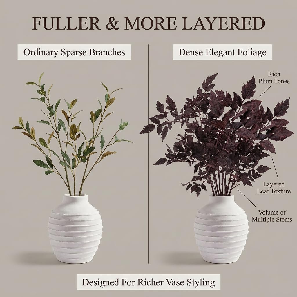 Power Your Lawn Fall Decorations for Home – Set of 3 Faux Plum Purple Cimicifuga Stems, 24” Realistic Autumn Branches for Vase, Table Centerpiece, Mantel & Halloween Decor