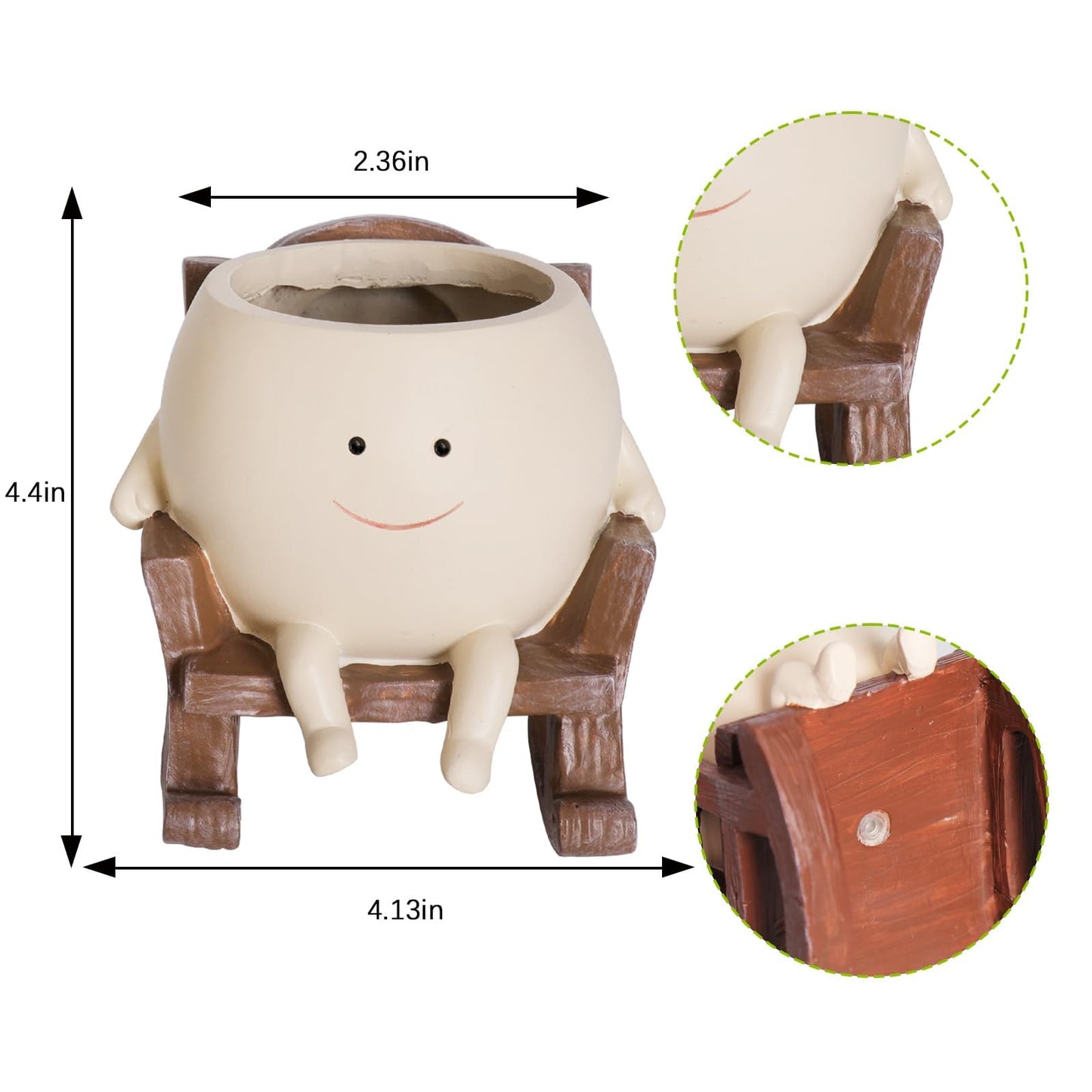 Camotank Smiley Face Rocking Chair Planters Flower Pots for Plants Funny Succulents Plant Live Cute Resin Head Planter for Indoor Outdoor Plants Gift Ideas for Mother and Christmas (Small)