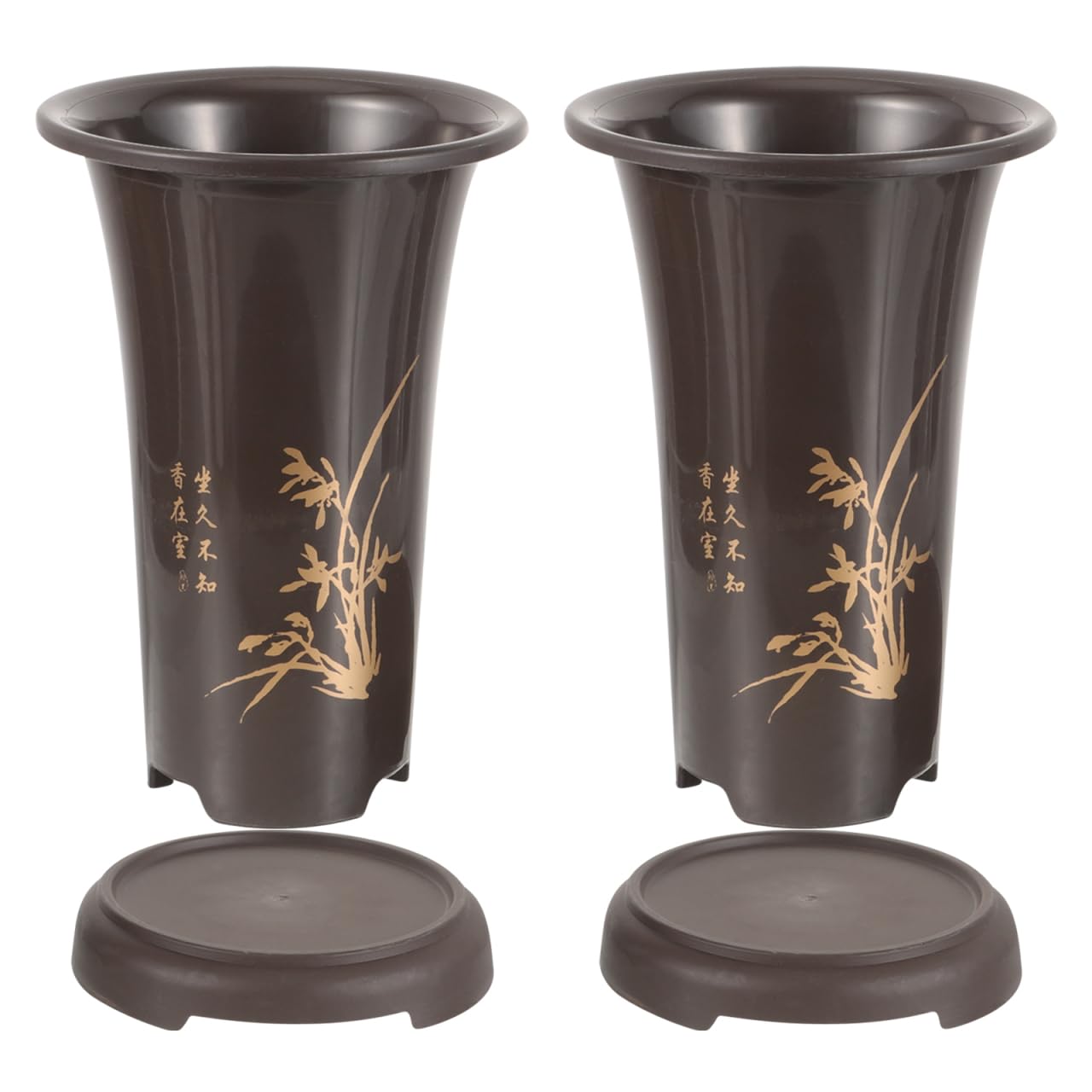 2-Pack Tall Orchid Pots with Drainage Trays, 9.4 Inch Plastic Breathable Planters for Cymbidium & Indoor Plants, Lightweight Chinese Style Bonsai Nursery Container