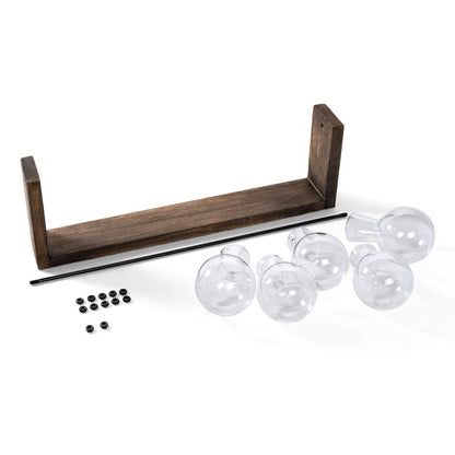 Mkono Plant Terrarium with Wooden Stand, Wall Hanging Glass Planter Desktop Plant Propagation Vase with Metal Swivel Retro Rack for Hydroponics Plants Home Office Decor (5 Bulb Vase)