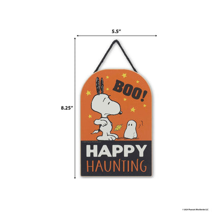 Peanuts Snoopy and Woodstock Happy Haunting Hanging Wood Decor - Fun Peanuts Halloween Decoration for Home