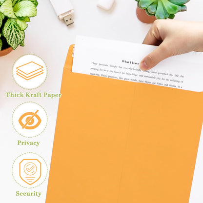 Chivertion 100 Pcs 3 Sizes Catalog Mailing Envelopes, Peel and Seal, Anti Tear Kraft Paper Printable Catalog Envelope for Filing, Storing or Mailing Documents, 6 x 9 In, 9 x 12 In, 10 x 13 In (Yellow)