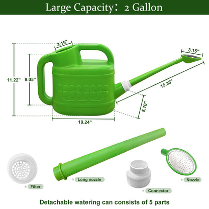 2 Gallon Watering Can for Outdoor Plants, Modern Watering Cans for House Plant Garden Flower, Plastic Watering Cans with Removable Nozzle and Long Spout