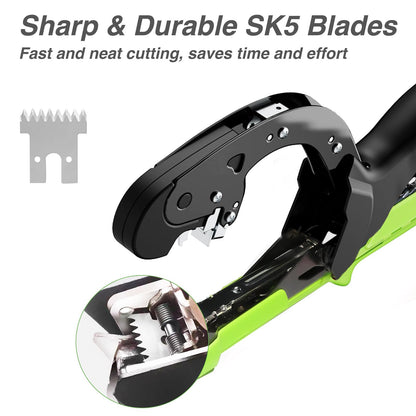 Kukkasilta Upgraded Plant Tying Machine Tie Up Vine Tomatoes and Grapes Quickly Plant Tying Tape Tool for Gardeners Farmers Plant Tie Tapener Gun with SK5 Blade Replacement Green Tapes and Staples