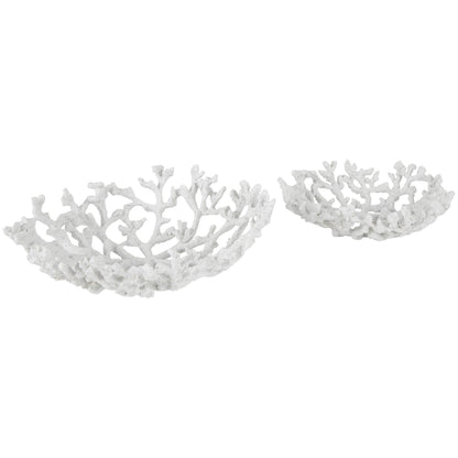 Deco 79 Resin Coral Decorative Bowl Decorative Bowl Textured Decorative Containers, Set of 2 Decorative Keepsake Boxes 13", 12"W, White