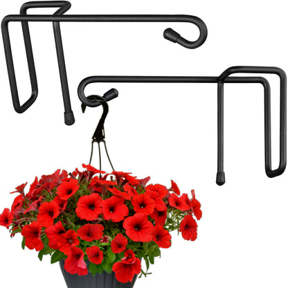 Vinazone Vinyl Fence Hooks for Hanging, Heavy Duty Patio Hangers, Outdoor Fence Hangers for Hanging Flower Baskets, Wind Chimes, Planters, Bird Feeders, Lights, Lanterns - 2 Pack - Black Color
