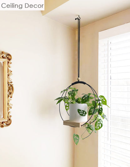 Dravmola Plant Hanger with Wood Base - Boho Macrame Hanging Plant Holder for Indoor Plants Hanging Planter for Wall /Window/Room Decor Black (Pot & Plant Not Included)