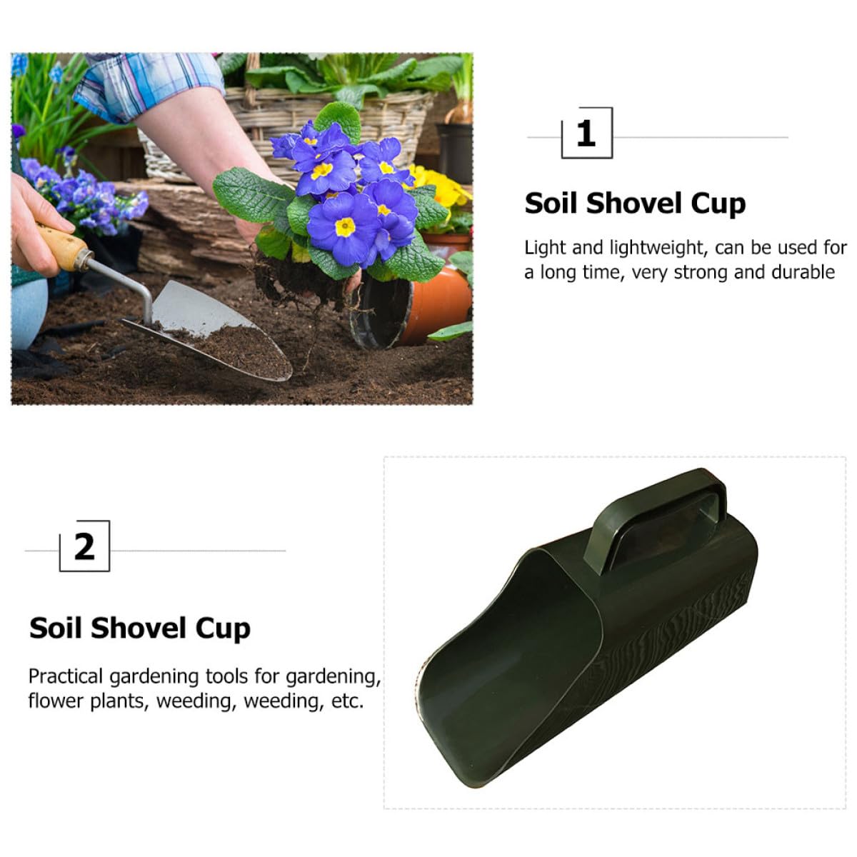 IMUSINICE Wear-Resistant Plastic Garden Soil Scoop and Hand Shovel for Bonsai and Potting Multifunctional Gardening Trowel for Indoor and Outdoor Plant Soil Sturdy Bucket Scoop