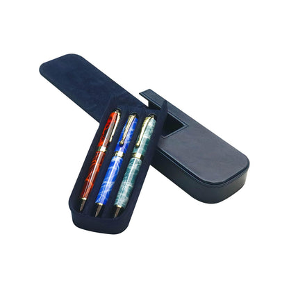 MIVLXLX PU Leather Triple Pen Case Pencil Pouch Holder for Three Fountain Ballpoint Rollerball Pens and Pencils Gift Choice for Man/Woman/Office (blue)