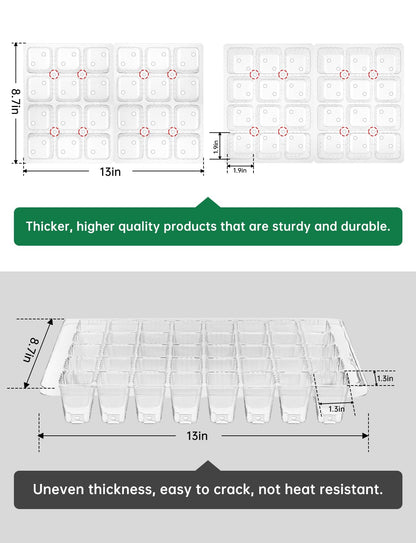 2 Packs Large Seed Starter Tray, Adjustable Brightness and Timer with 48 Full Spectrum LEDs, Seed Starter Kit with Drainage Holes, Tools and Labels for Indoor Plant Growing and Outdoor Gardening