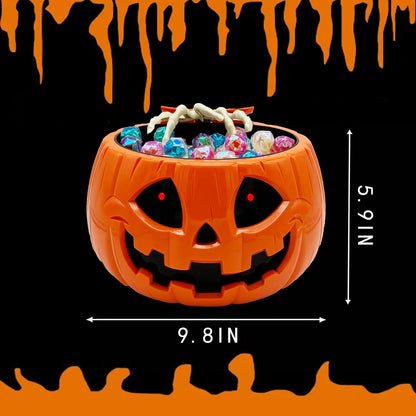 Halloween Skull pumpkin Bowl，Animated trick or treat bucket talking large funny scary candy Bowl dispenser for porch hand grabber Candy treat plastic Dish ，for Halloween decor indoor Party