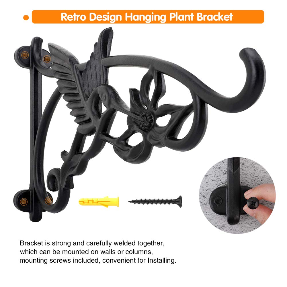 Heavy Duty Hanging Plant Brackets, 1pcs 13 Inch Iron Wall Mount Bracket Durable Rust-Resistant Hummingbird Plant Hanger Hook for Hanging Plants Bird Feeder Lantern Wind Chimes, Indoor Outdoor Decor