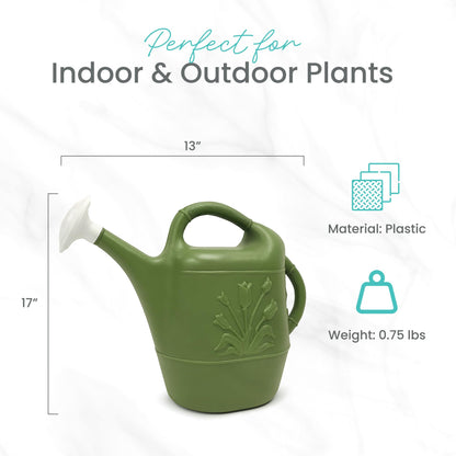 Union Products 63068 2 Gallon Plastic Indoor/Outdoor Watering Can w/ Tulip Design for Garden, Potted Plants, & Patio Pots, Sage Green