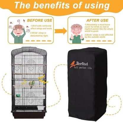 Bird Cage Cover(Black) Good Night Birdcage Cover Black-Out Birdcage Cover Durable Breathable Washable Material… (18.1Lx14.1Wx36H)