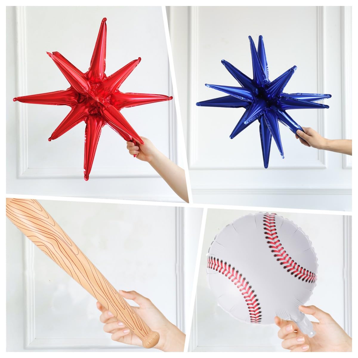 Baseball Balloon Garland Arch Kit,141pcs Red White Deep blue Twilight blue with 3D Baseball bat Star Balloons for Party Supplies