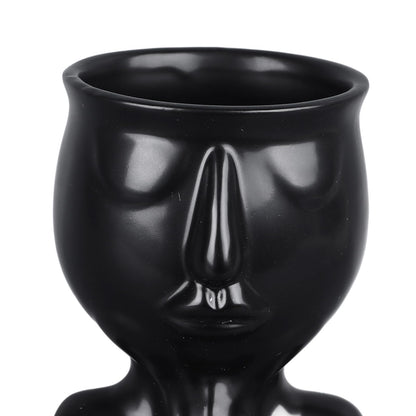Semme Scandinavian Ceramic Face Planter Pot, Minimalist Planter Pot for Home Office Garden (Black)