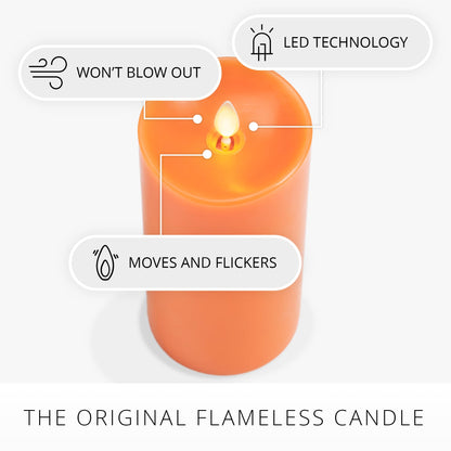 Luminara Flickering Flameless LED Candle, Battery Operated with Timer Function, Russet Orange Pillar 3 x 6.5 Inch, Real Wax Unscented Fall Home Indoor Decor, Remote Ready (Sold Separately), Melted Top