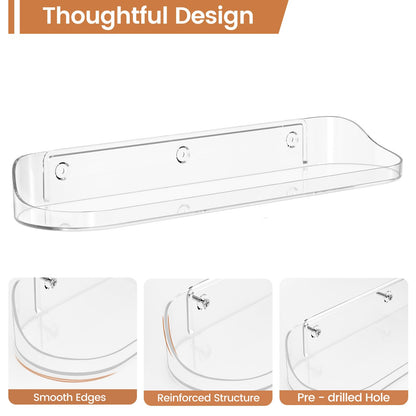 SpaceWhisper Floating Shelves for Wall, 6-Pack 15" Wall Shelves for Bathroom, Bedroom, Kitchen, Living Room, Display Hanging Shelf Organizer for Book, Picture Ledge, Figure Storage, Room Decor (Clear)