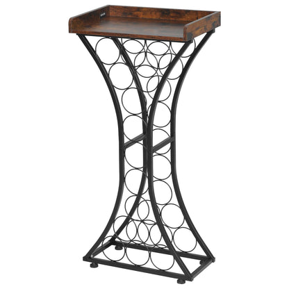 VEVOR 15 Bottle Wine Rack,Iron Freestanding Floor Wine Holder, Mini Bar Stand Liquor Cabinet with Wood Tabletop, for Home Bar,Kitchen,Living Room,Dining Room,16.9''L X 11.4''W X 35.2''H