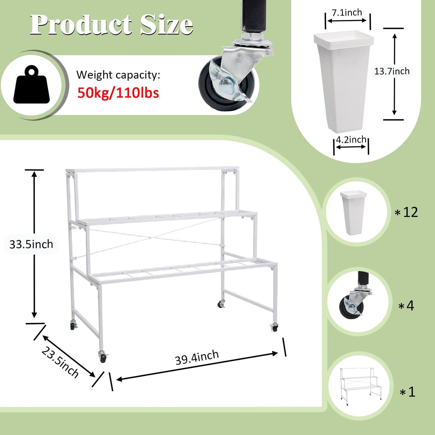 Flower Display Stands with Buckets, 3-Tier Rolling Plant Stand with Locking Wheels - Heavy Duty Metal Flower Cart for Indoor/Outdoor Use, Wedding Decor & Florist Displays (Holds 12 Pots) (White)