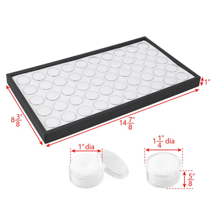 Ikee Design White Foam Gem Jars Showcase Stackable Display Tray for Collectibles, Home Organization Storage Box with 50 Gemstones and Bead Storage Jars, White Foam/Black Tray