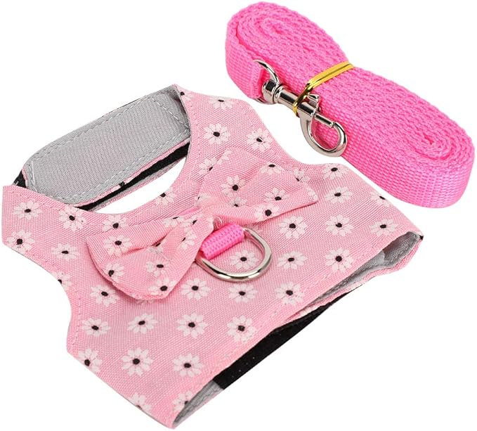GLOGLOW Small Pet Leash Vest, Soft Fabric Rabbit Harness and Guinea Pig Carrier for Small Pets with Adjustable Straps, Great for Indoor and Outdoor Activities (S)