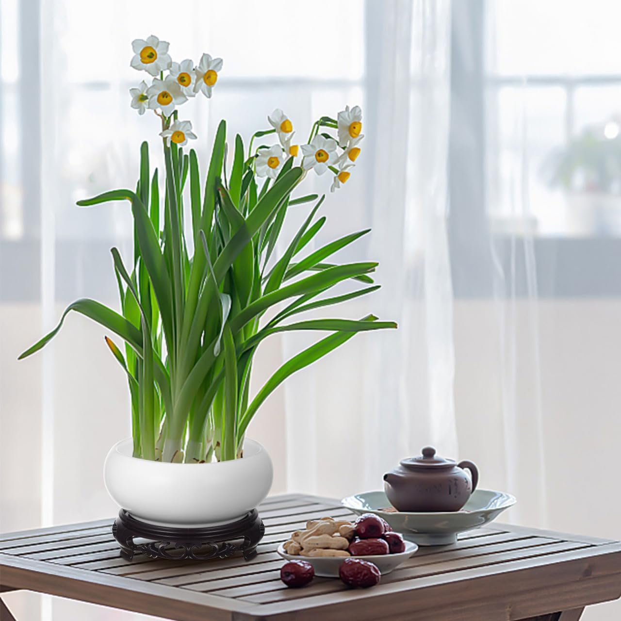 INOOMP 6.29 Inch Porcelain Hydroponic Planter Pot with Stable Base Ceramic Flower Pot for Indoor Outdoor Lotus Bowl Water Lily Plant Decoration