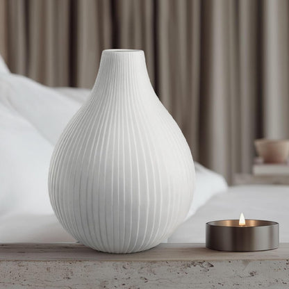 RONDURE 11.0" Modern Ceramic Table Lamp, Fully Dimmable Bedside Lamp for Bedroom Living Room Nightstand, White Translucent Ceramic Shade, Warm Ambient Decorative Corded Lighting, Bulb Included