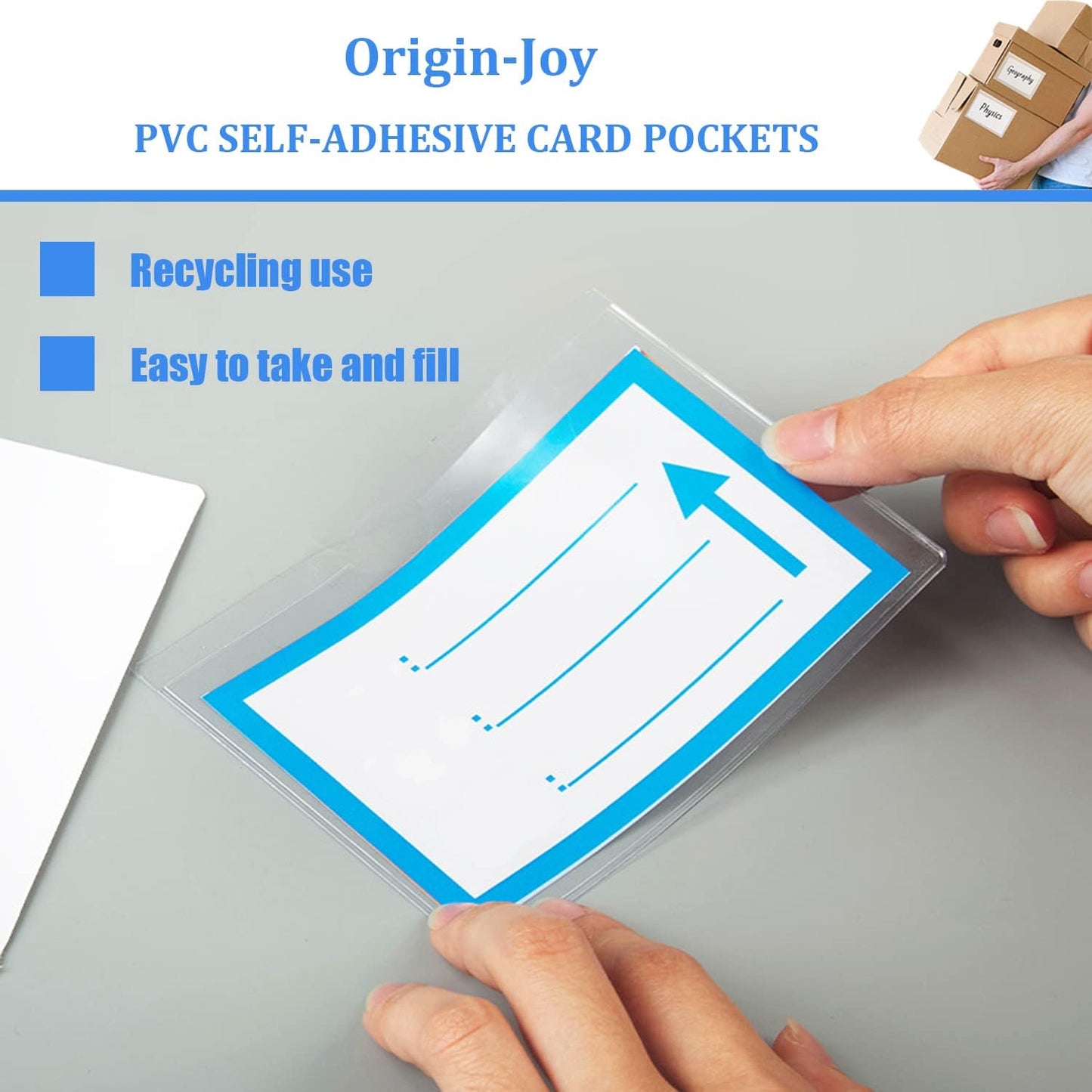 Origin-Joy 35 PCS Self Adhesive Index Card Pockets with Top Open, Clear Plastic Label Holder for Cards of Note, Library and Business, Adhesive Label Pockets & Card Holder (8 x 2.5 inch)