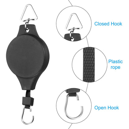 PATIKIL Plant Hanger, 8 Pcs Pulley Retractable Hanging with Ceiling Hook Indoor and Outdoor Plant Pots Holder, for Planters, Flower Basket, Wind Chimes, Bird Feeders, Black