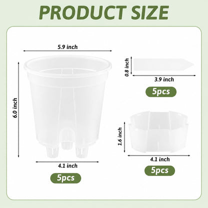 Sileasncei Self Watering Pots Clear – 5 Pcs 6" Indoor & Outdoor Planters, Deep Reservoir, High Drainage & Breathable Design, Perfect for Busy, Travel, Beginner Plant Care