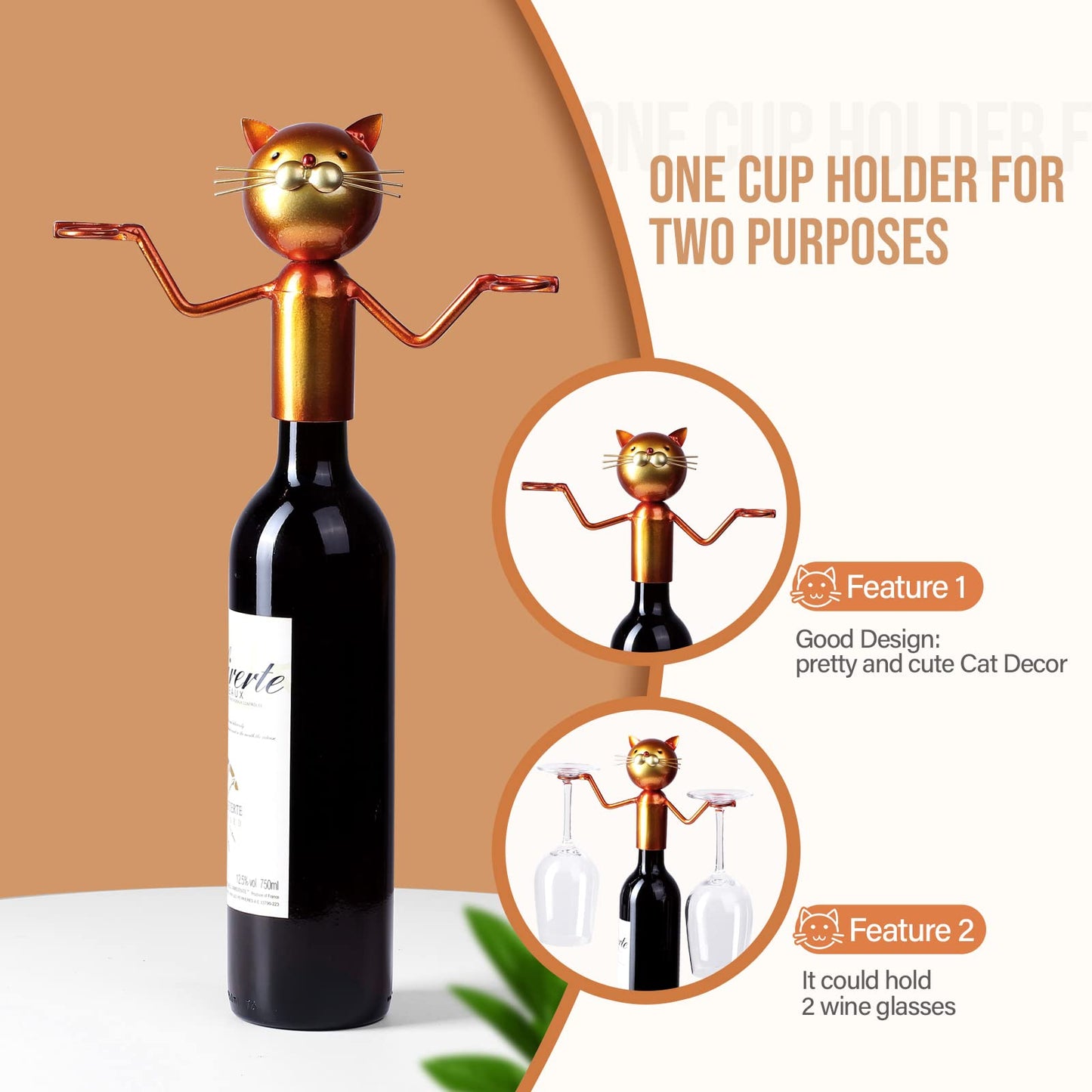 Drincarier Cat Decor Wine Holder Wine Rack Wine Bottle Holder Wine Cat, Gift for Halloween and Christmas,Cat Gifts for Cat Lovers………… (Cat Glass Holder)