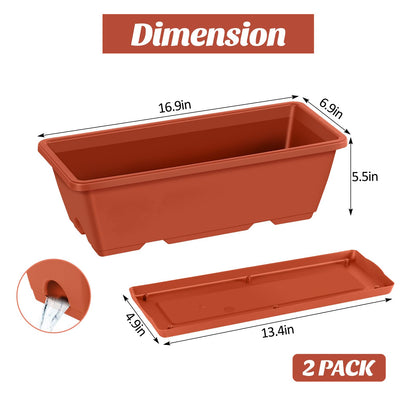 CADUKE Railing Planter Boxes Deck 2 Pack Railing Flower Box with Adjustable Bracket 17 Inch Window Boxes Rectangle Window Deck Hanging Planters Boxes for Outdoor Patio, Red
