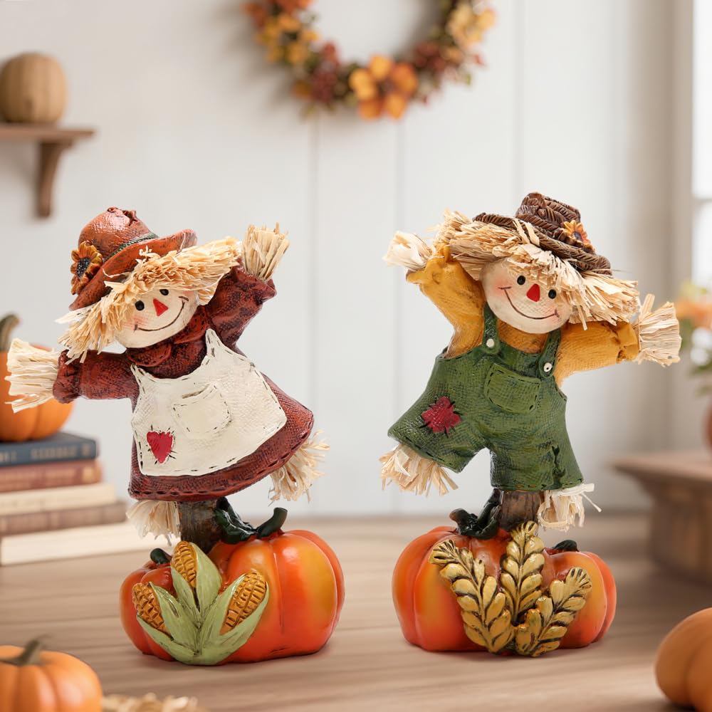 Hodao Collectible Thanksgiving Pumpkin Scarecrow Figurines Harvest Scarecrow Decoration Fall Decorations for Home Handcrafted Artistry Decor Thanksgiving Gifts Tabletop Decor