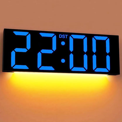 JALL 22" Large Digital Wall Clock, Big LED Number Dispaly, DST, Night Light for Classroom, Living Room, Bedroom, Mounted, Birthday Xmas Gift for Senior, Mem Womem Mom Dad, Blue