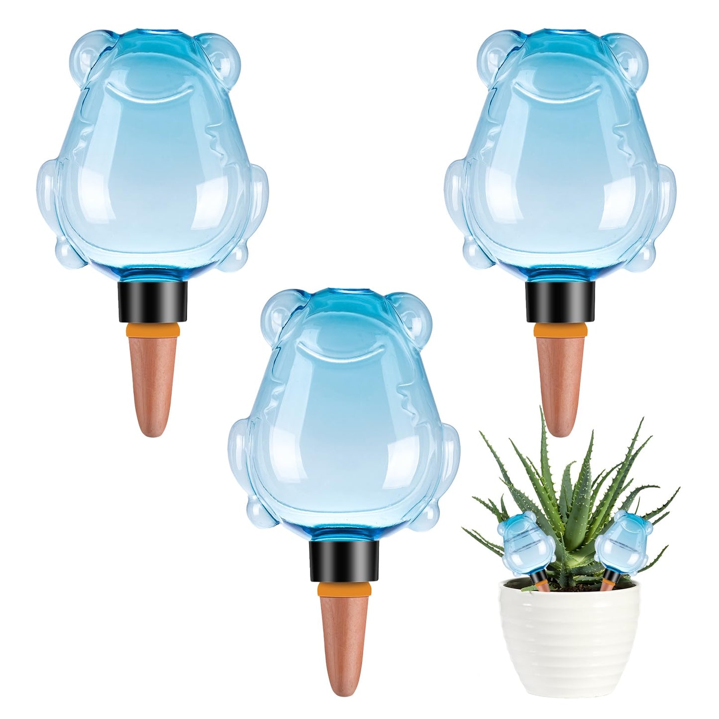 3Pcs Frog Plant Self Watering Globes for Indoor and Outdoor Plastic Water Bulbs Top Fill Plant Watering Globes Slow Release Terracotta Plant Watering Devices System for Plants, Blue