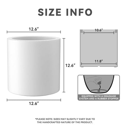 Kante 12.6" Dia Round Concrete Planter, Modern Style Large Cylindrical Plant Pot with Drainage Hole and Rubber Plug for Indoor Outdoor Patio, Pure White
