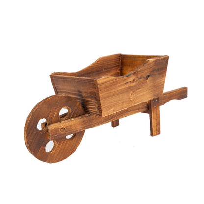LeMall Small Wooden Planters, Planters Wooden Wagon Cart Planter Box Garden Decor Wheelbarrow Planter Ornament Succulent Planter Indoor & Outdoor Backyard Decor + 4 Potted Gadgets