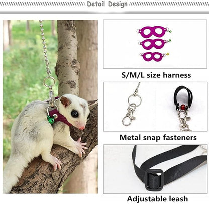 3 Pack Sugar Glider Harness and Leash Set - Adjustable Traction Rope Strap Anti-Biting Chain Rope, Small Animal Training Walking Vest Leash for Sugar Glider Squirrel Hamster Rat Birds Reptile (Brown)