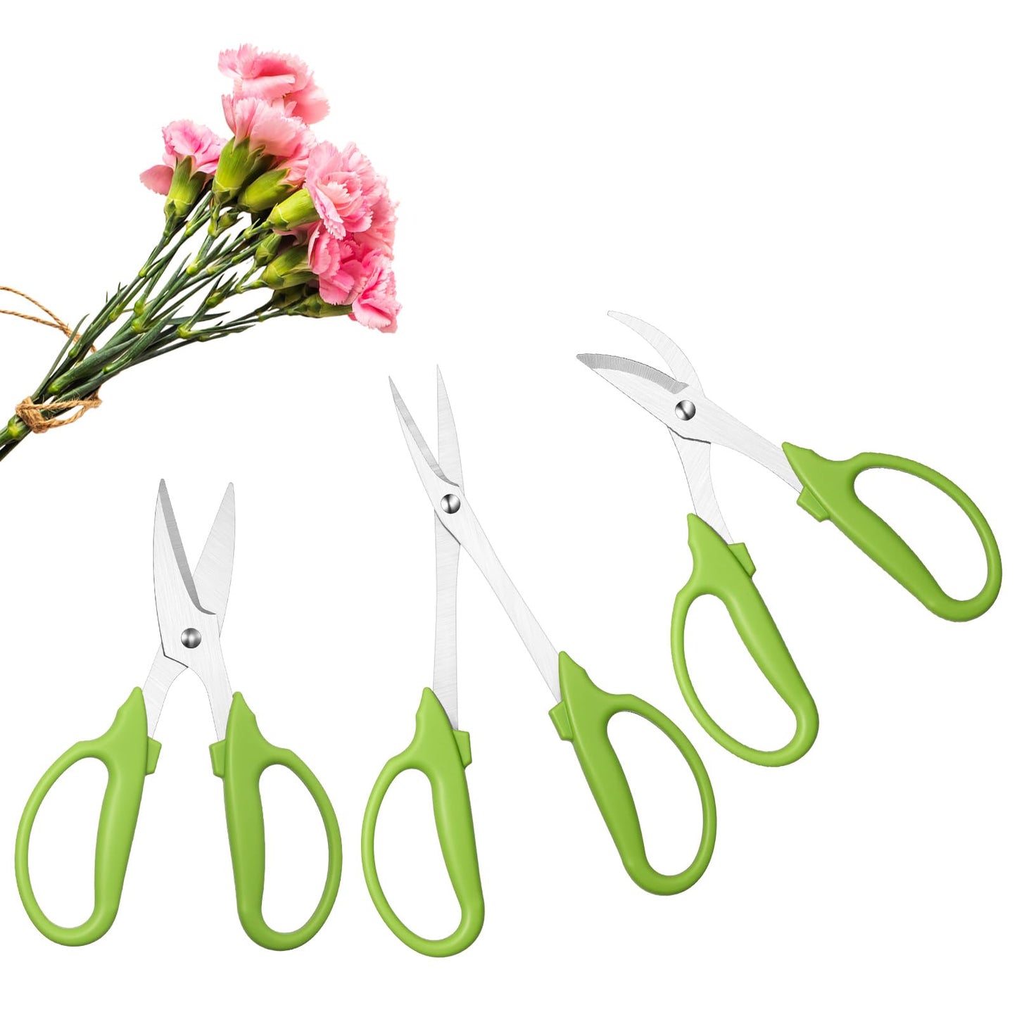 Lanties 3 Pcs Garden Scissors Shears Trimming Scissors Pruning Floral Shears for Herb Flowers Plants with Straight and Curved Blade for Gardening (Curved,Straght,Bud)