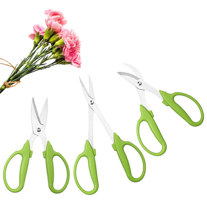 Lanties 3 Pcs Garden Scissors Shears Trimming Scissors Pruning Floral Shears for Herb Flowers Plants with Straight and Curved Blade for Gardening (Curved,Straght,Bud)