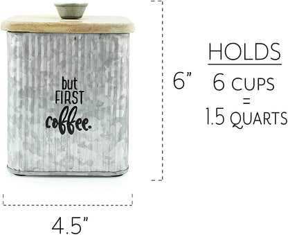 AuldHome Design Farmhouse Galvanized Canisters (Set of 3); Storage Containers for Coffee, Tea and Sugar in Galvanized Iron and Wood Design