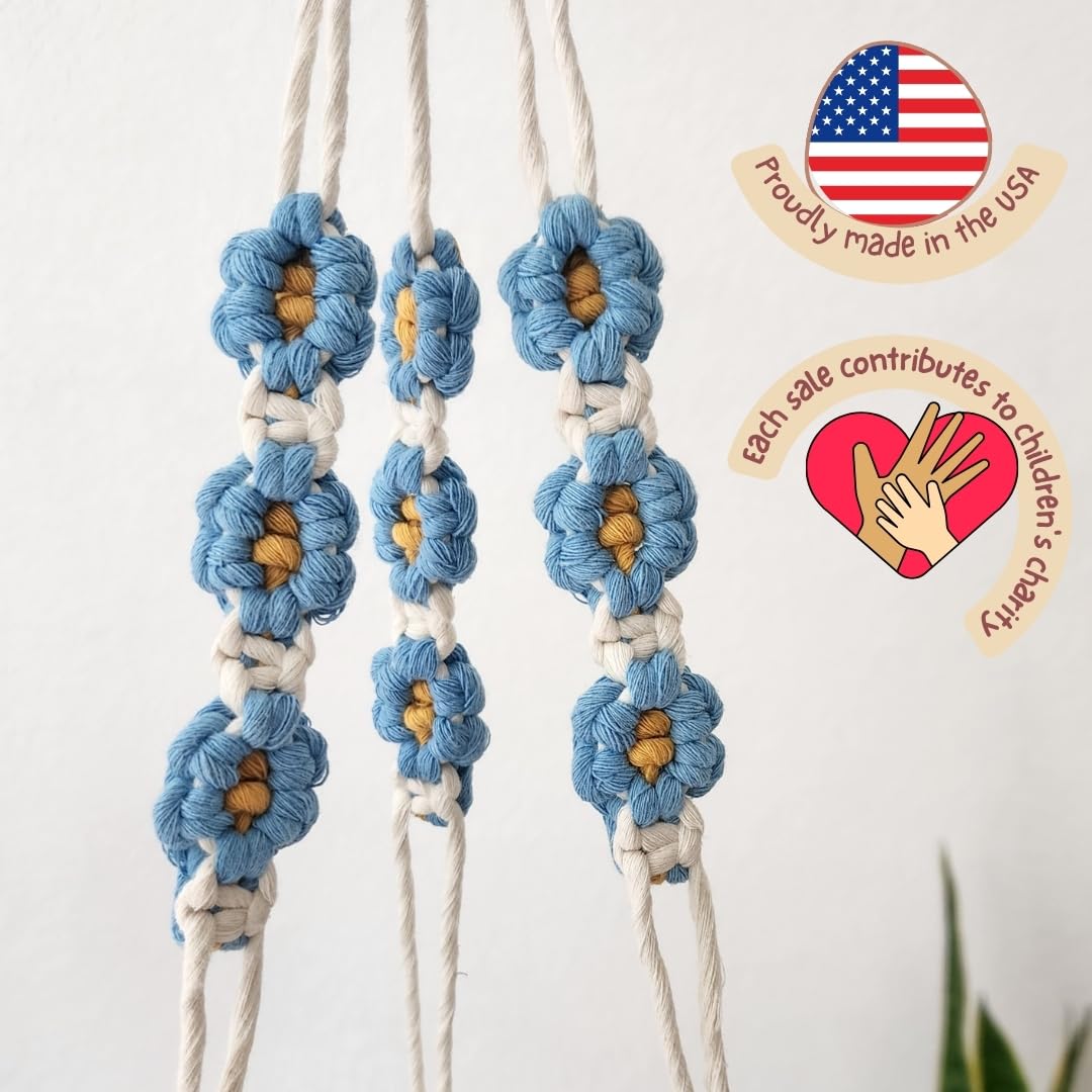 Macrame plant hanger with Daisies | Hanging plant holder | Macrame Plant hangers outdoor and indoor hanging planters Plant stand indoor Boho Decor hanging planter stand/plant shelf (Cloudy Day)