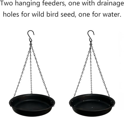 Birdseed Tray & Bird Bath for Hanging Outside 9 1/2 inches Diameter Bird Feeder Tray and Wildbird Water Bowl for Outdoor One Seed Tray and One Waterer