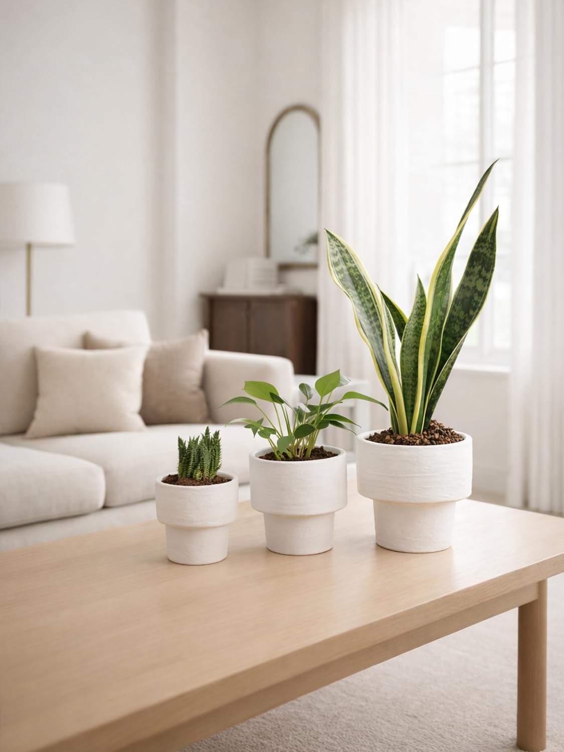 INGOFIN Ceramic Planter Pot Set of 3, 4/5/6 Inch Indoor Decorative Cachepot for Pothos & Succulents, No Drainage Hole, Modern Tabletop Desk Display Plant Pot for Home Decor, Sandblasted White