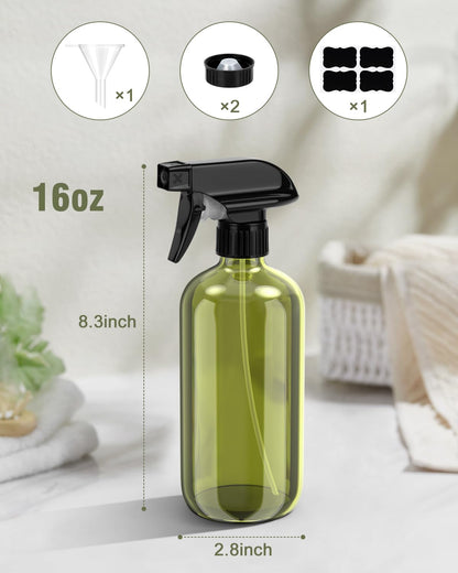 Bontip Glass Spray Bottle, Olive Green Glass Spray Bottle Set & Accessories Refillable for Plants Window Cleaners Aromatherapy Facial Hydration Watering Flowers Hair Care (2 Pack/16 oz) (Olive Green