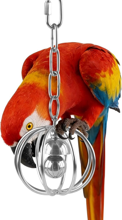 DBNESS Heavy-Duty Stainless Steel Bird Toy for Parrots, Durable Hollow Foraging Ball with Detachable Chain, Chew-Proof Parakeet Training Toys for Macaws, Amazons, Eclectus, African Greys, Cockatoos