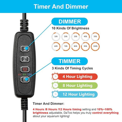 DaToo 6W 11inch Submersible Aquarium Light Underwater Fish Tank Light LED Aquarium Light Bar with Timer Auto On/Off and Dimmer Adjustable Brightness, 1 Yr Warranty