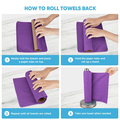 AIDEA Microfiber Cleaning Cloth Roll, 50PK, Reusable Paper Towels Tear Away Cloth, Microfiber Towels for Cars, Lint Free Cleaning Rags for House, Kitchen, Window, 11.5"×11.5", Purple